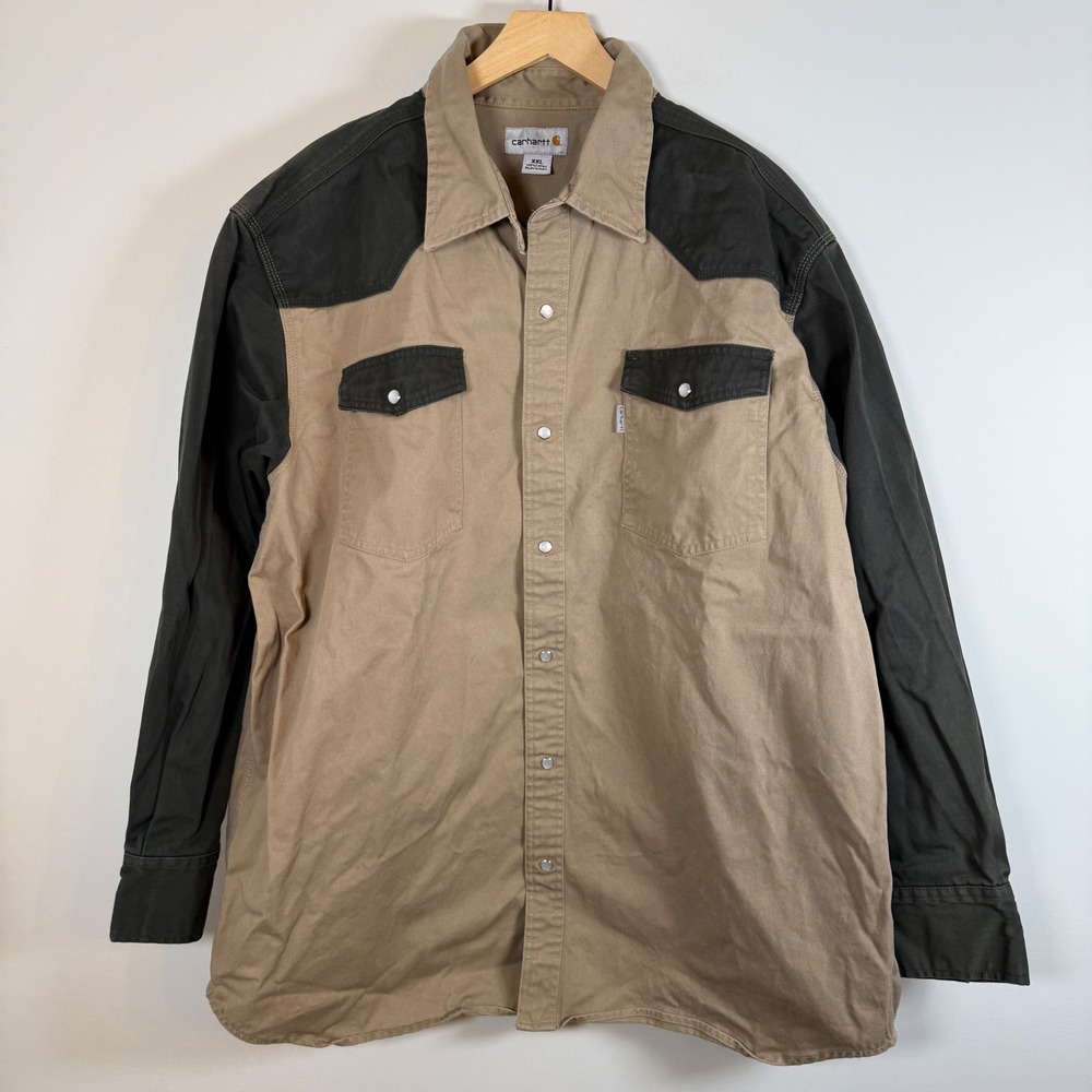 Carhartt Men's Ironwood Twill Work Shirt Pearl Snap Up Jacket Westernโ Style XXL